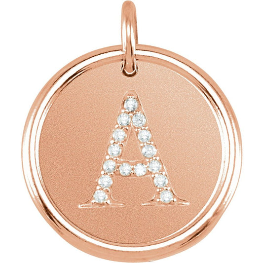 Unisex 14K Rose Gold 0.08 CTW White Diamond Initial A Pendant