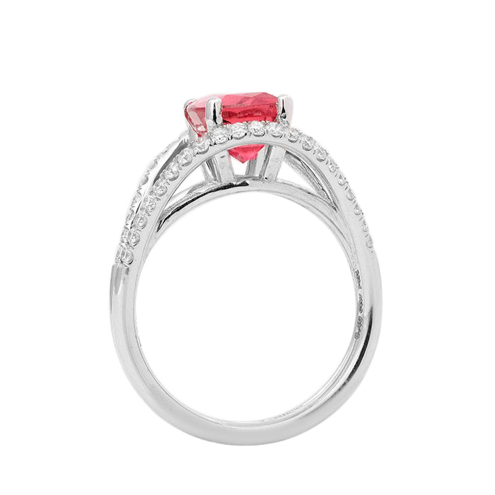 14k White Gold 2.55ct TGW Natural Pink Tourmaline and White Diamond Ring