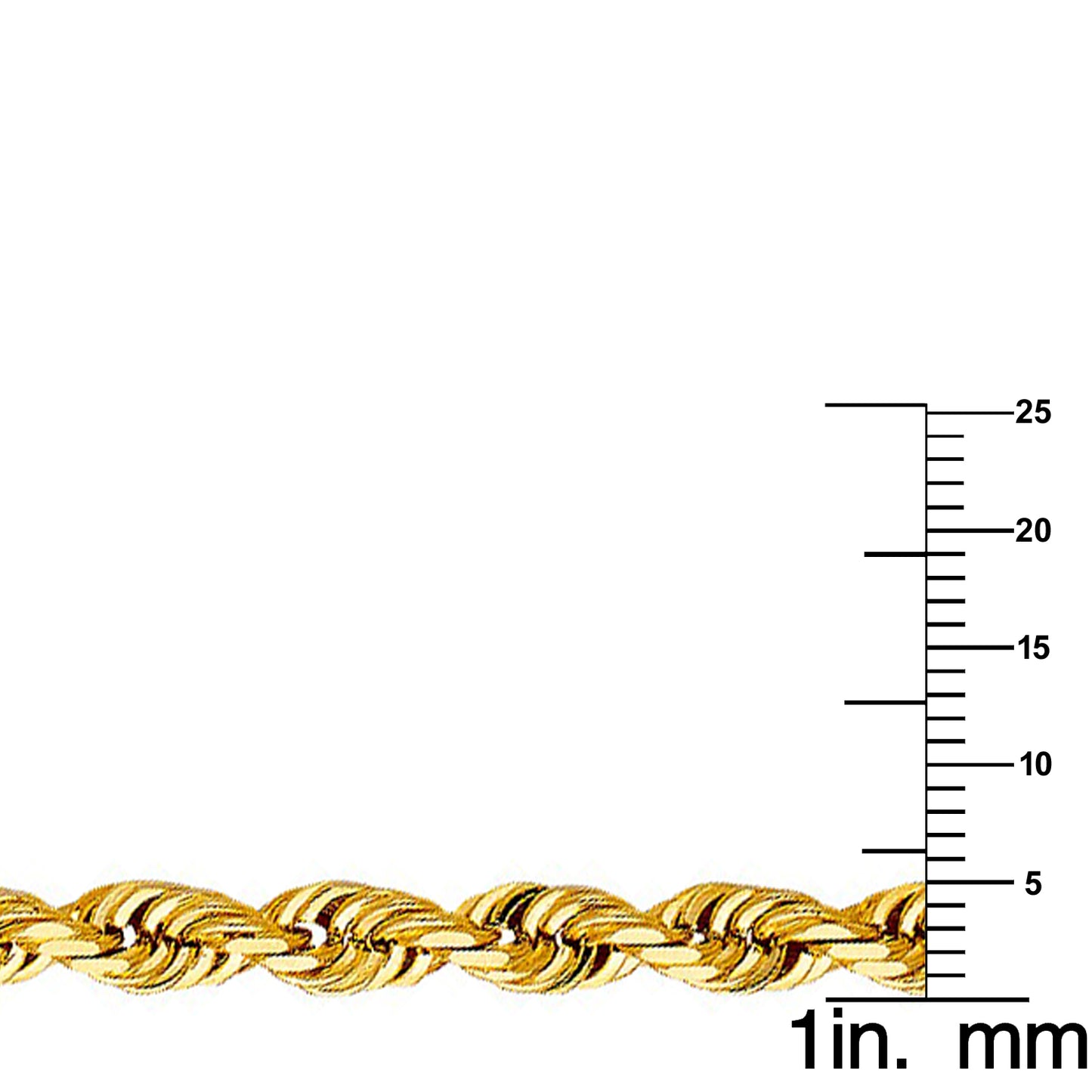 14k Yellow Gold 5mm Diamond-cut Solid Rope Unisex Chain Necklace