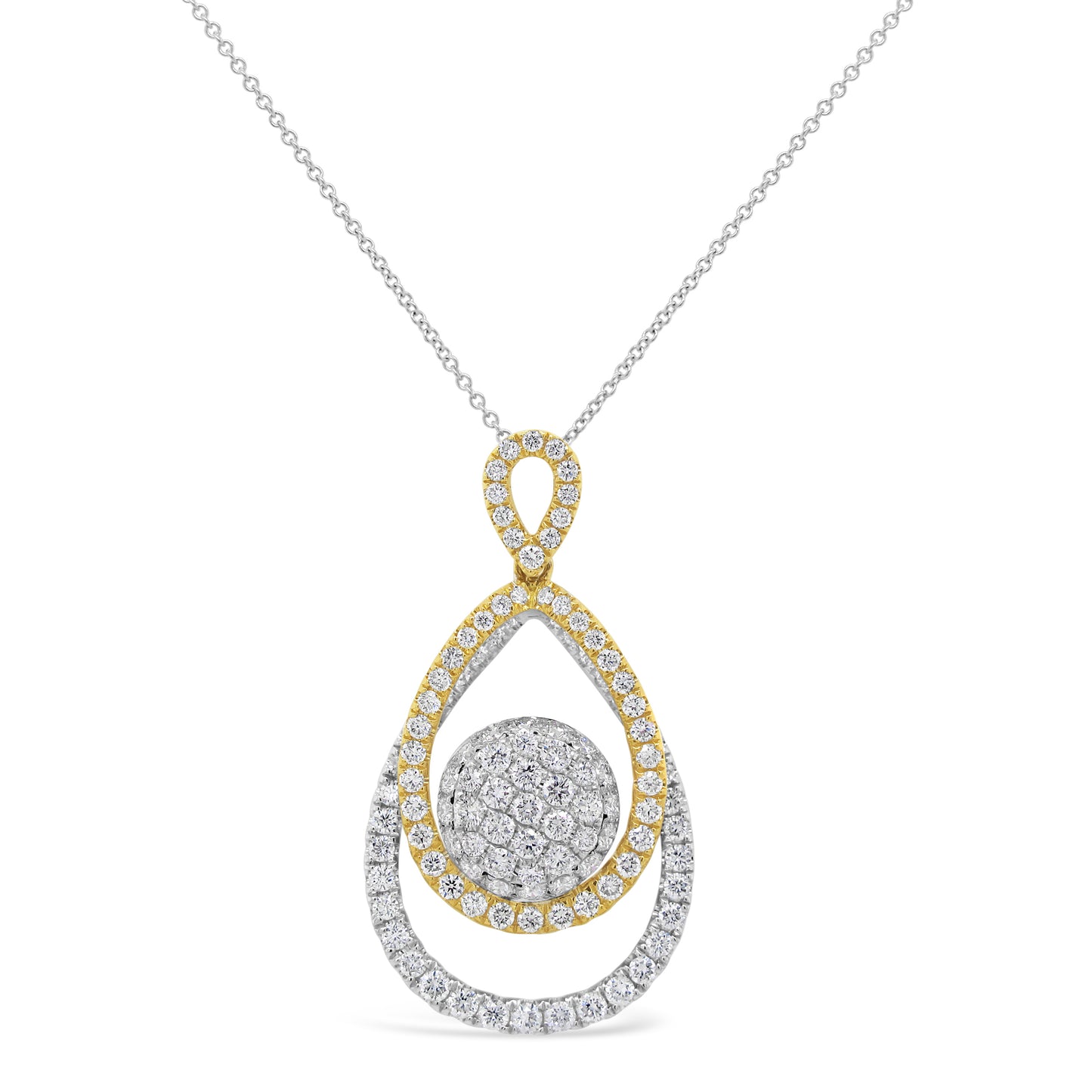 18k Two-tone Gold 1 3/4ct TDW White Diamond Double Pear and Round Pendant Necklace