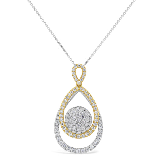 18k Two-tone Gold 1 3/4ct TDW White Diamond Double Pear and Round Pendant Necklace