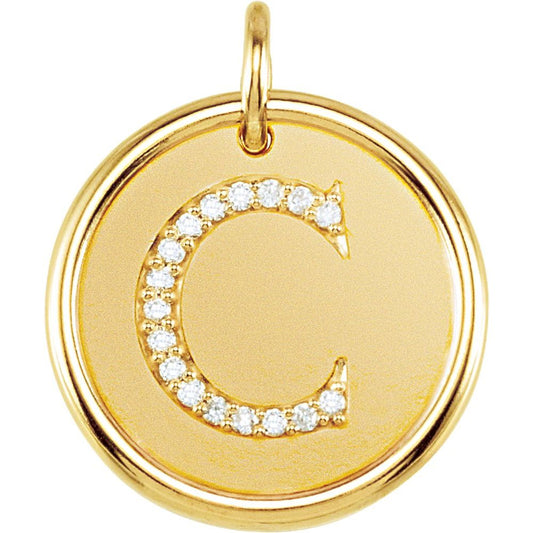 Unisex 14K Yellow Gold 0.06 CTW White Diamond Initial C Pendant