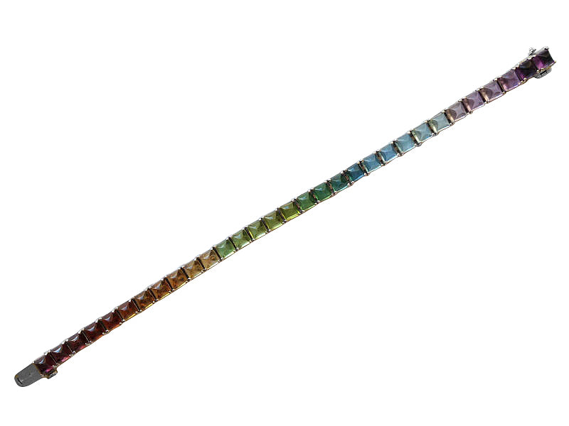 18k White Gold 24.61ct TGW Multi-Gemstone Rainbow Tennis Bracelet