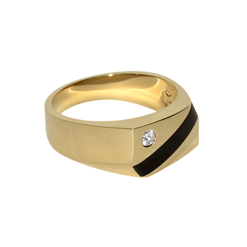 14k Yellow Gold Men's Onyx and Cubic Zirconia Ring