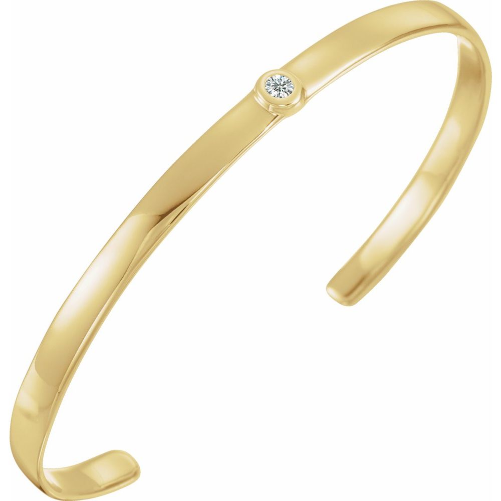 14k Yellow Gold 1/10 CT Natural Diamond Cuff 6" Bracelet