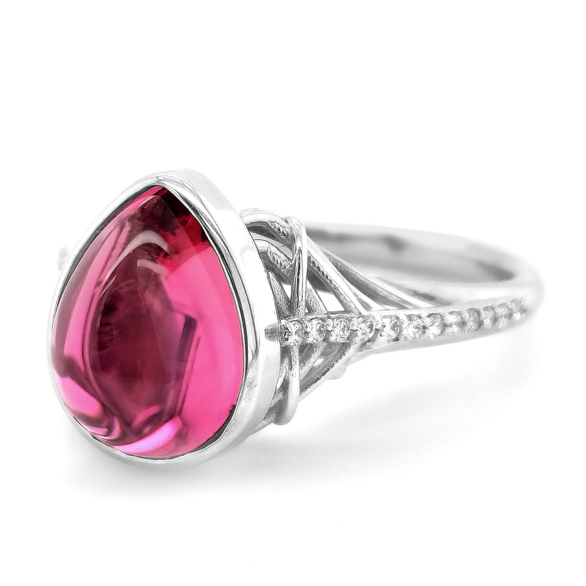 18k White Gold 3.85ct TGW Pear-cut Pink Tourmaline and Diamond One-of-a-Kind Ring