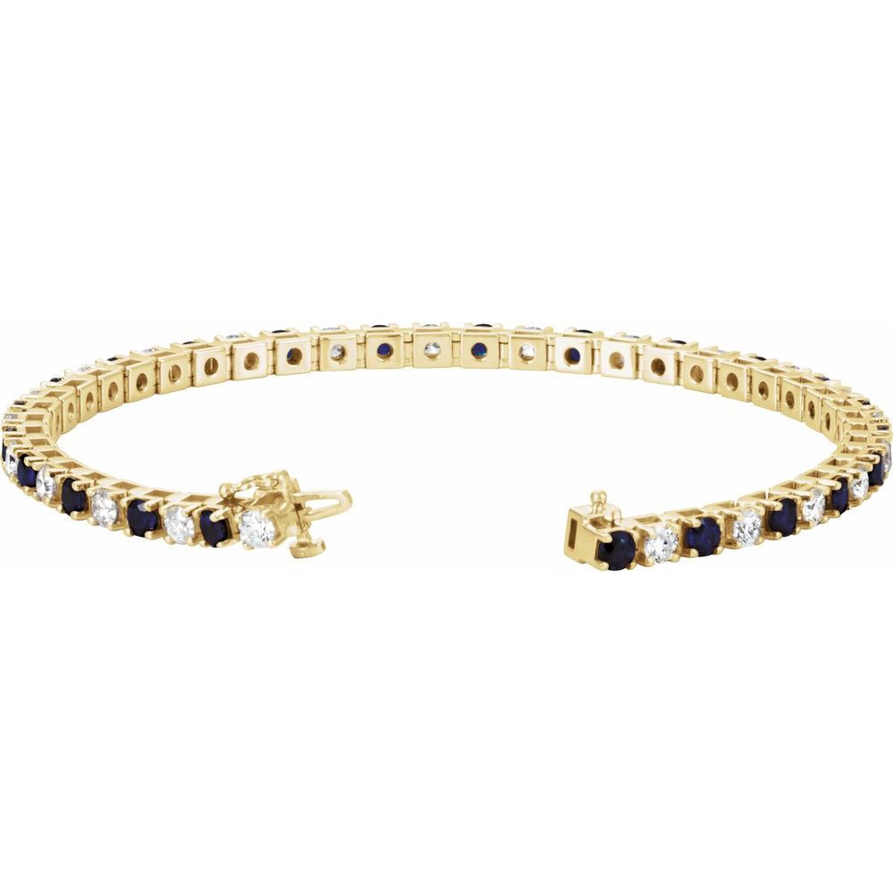 14k Yellow Gold Natural Blue Sapphire & 2 3/8 CTW Natural Diamond Line 7" Bracelet