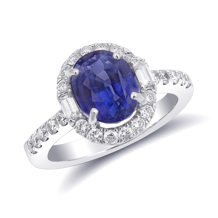 14k White Gold 4.47ct TGW Certified Blue Sapphire and White Diamond One-of-a-Kind Ring