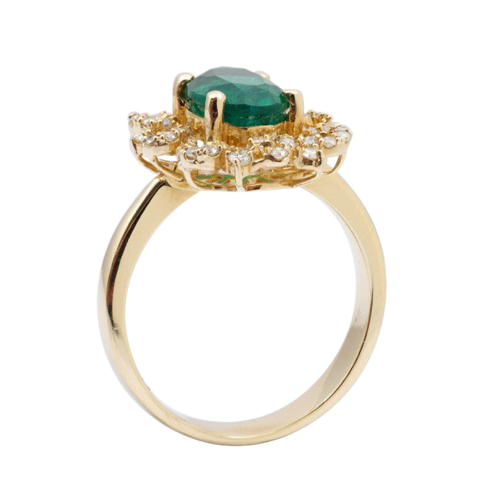 14K Yellow Gold 2.54ct TGW Emerald and White Diamond One-of-a-Kind Ring