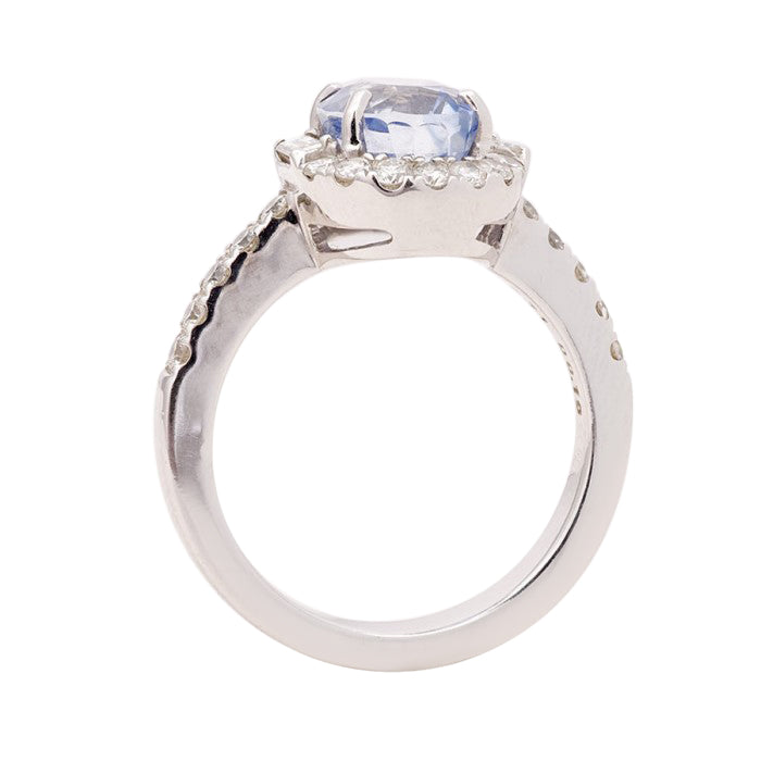 14k White Gold 4.47ct TGW Certified Blue Sapphire and White Diamond One-of-a-Kind Ring