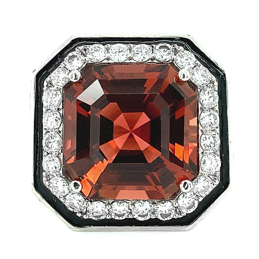 Platinum 12.47ct TGW Orange Tourmaline and Diamond Ring