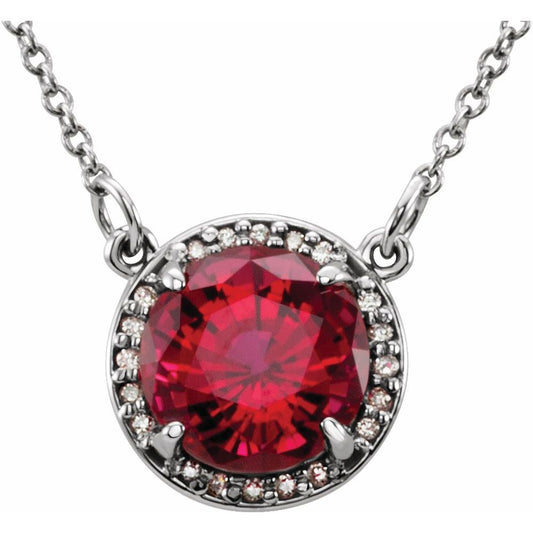 14k White Gold 8 mm Lab-Grown Ruby & .05 CTW Natural Diamond 16" Necklace