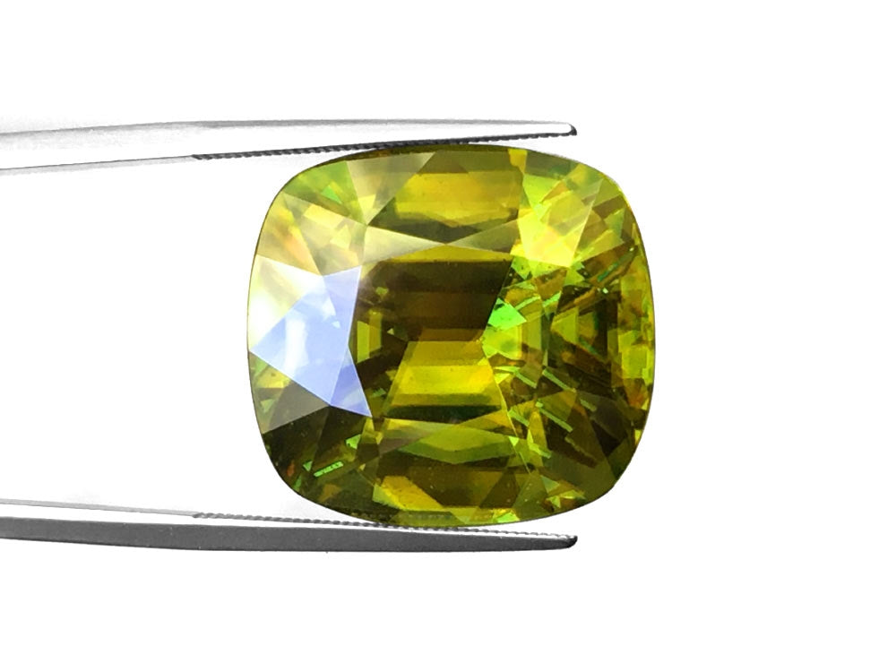 Natural Cushion-shape 38.08 carat Yellowish Green Sphene