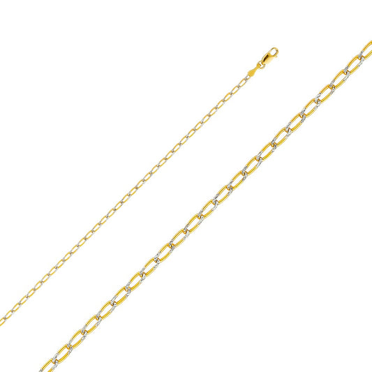 14k Yellow Gold 2.2mm White Pave 1/1 Figaro Unisex Chain Necklace