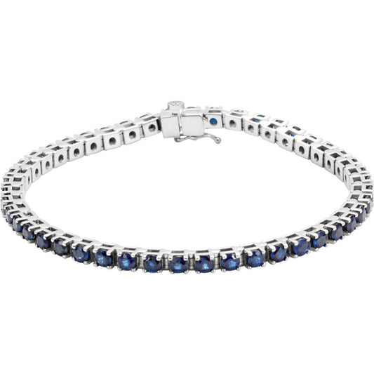 14k White Gold Natural Blue Sapphire Line 7" Bracelet