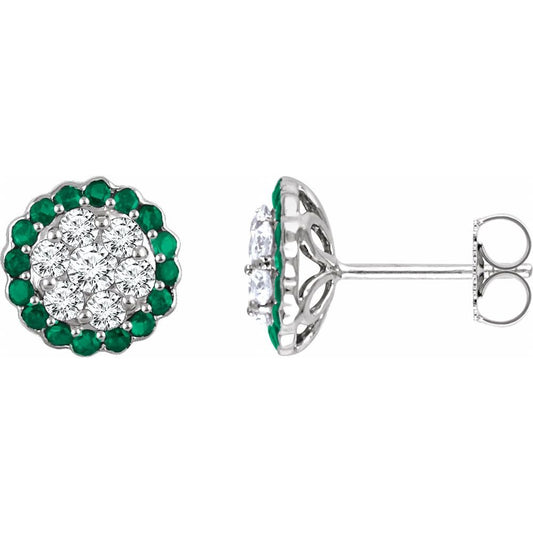 14k White Gold Natural Emerald & 5/8 CTW Natural Diamond Earrings