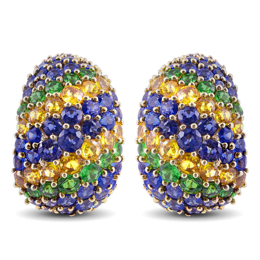 Jean Vitau 18K Yellow Gold 21ct TGW Multi-Color Sapphires and Tsavorites One-of-a-Kind Earrings