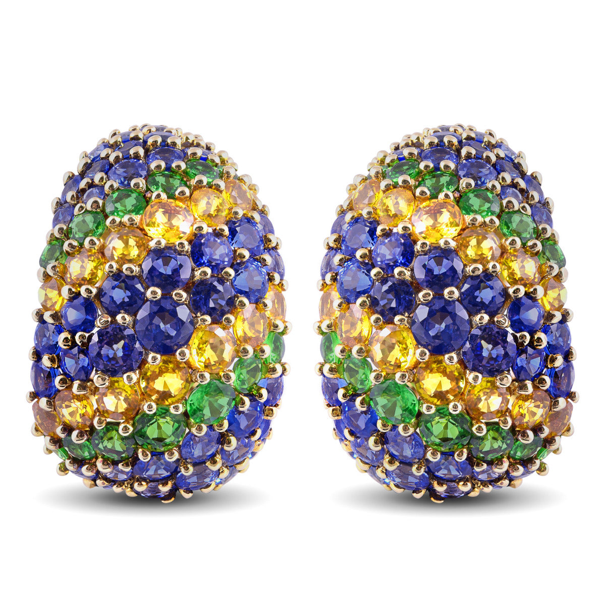 Jean Vitau 18K Yellow Gold 21ct TGW Multi-Color Sapphires and Tsavorites One-of-a-Kind Earrings