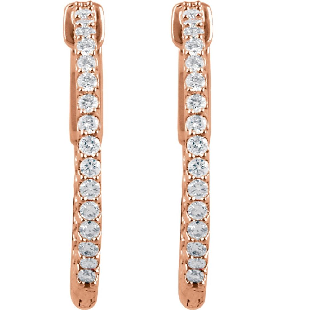 14k Rose Gold 23 mm 3/4 CTW Natural Diamond Inside-Outside Hinged Hoop Earrings