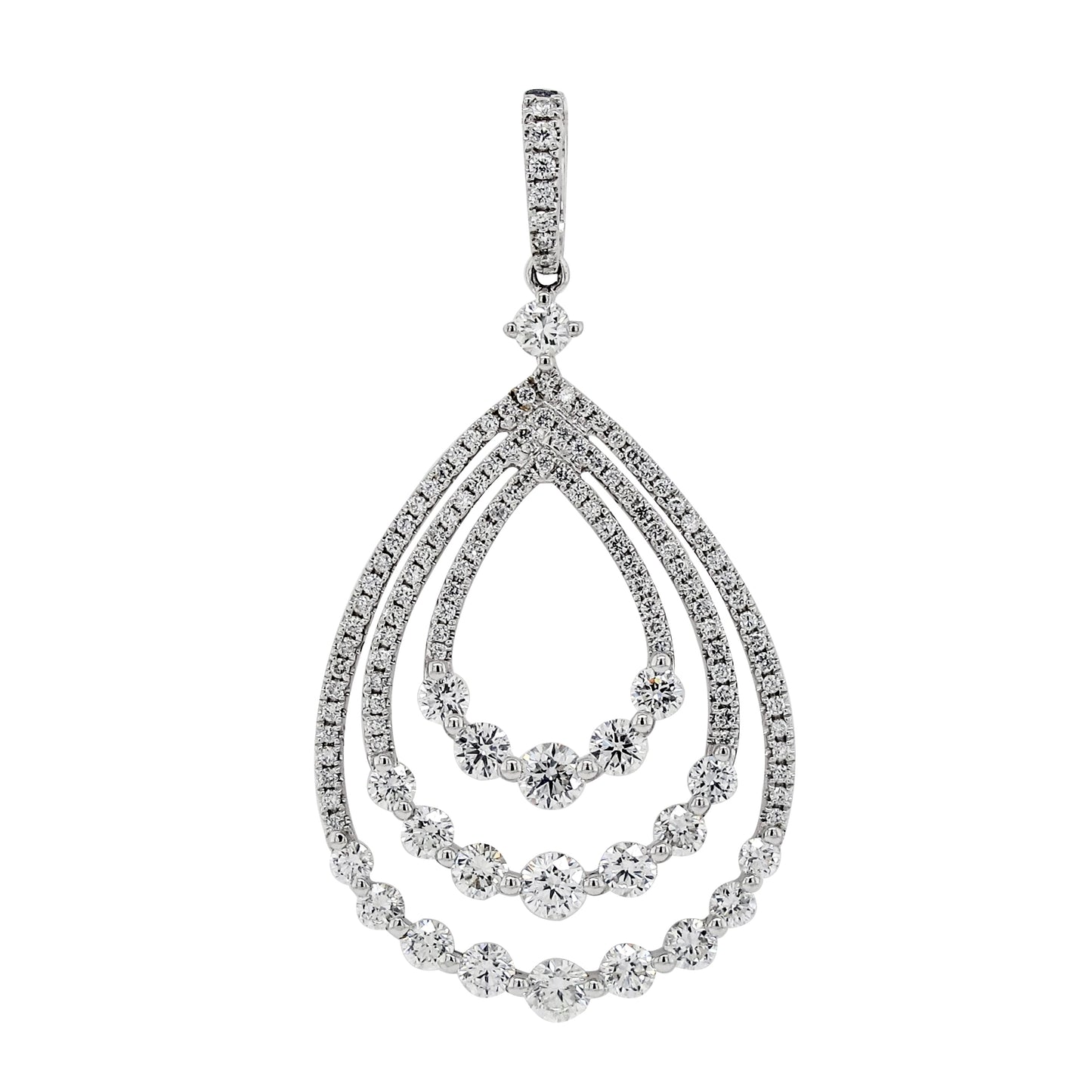 18k White Gold 1-3/8ct TDW White Diamond Concentric Pear Shape Pendant Necklace