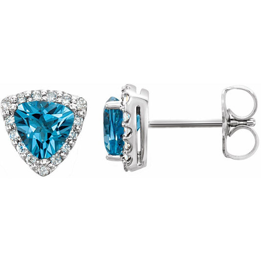 14k White Gold Natural Swiss Blue Topaz & .08 CTW Natural Diamond Earrings