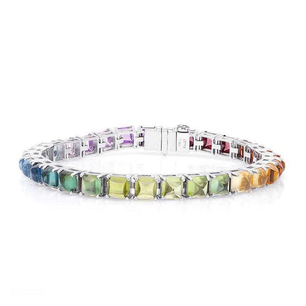 18k White Gold 24.61ct TGW Multi-Gemstone Rainbow Tennis Bracelet