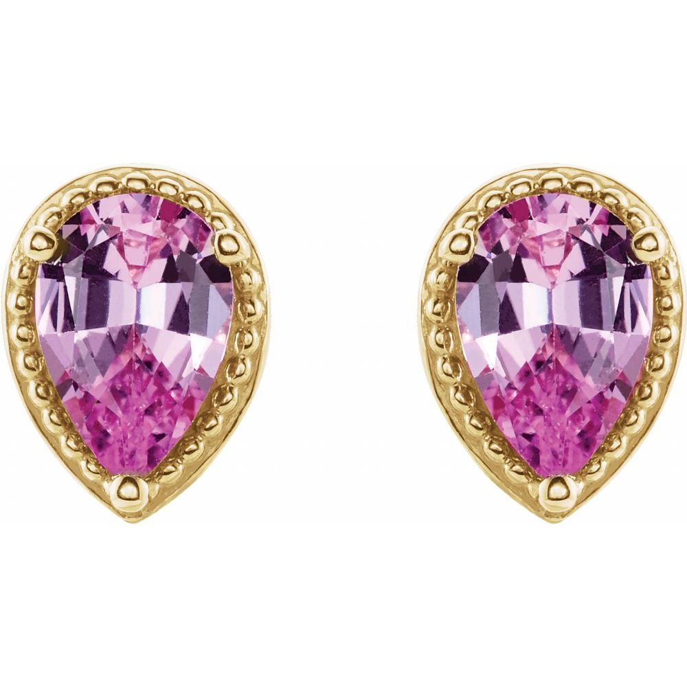 14k Yellow Gold Natural Pink Sapphire Earrings