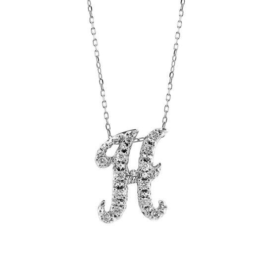 14K White Gold 0.15ct TDW White Diamond Letter H Initial Pendant Necklace