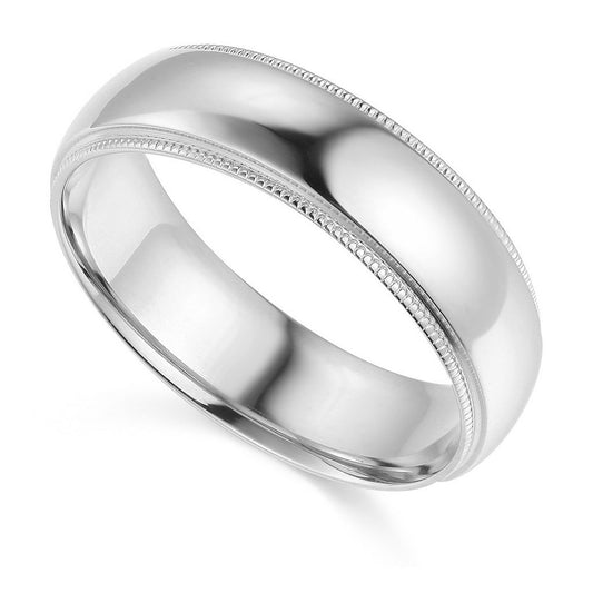 14k White Gold 6mm Unisex Comfort-fit Polished Milgrain Wedding Band