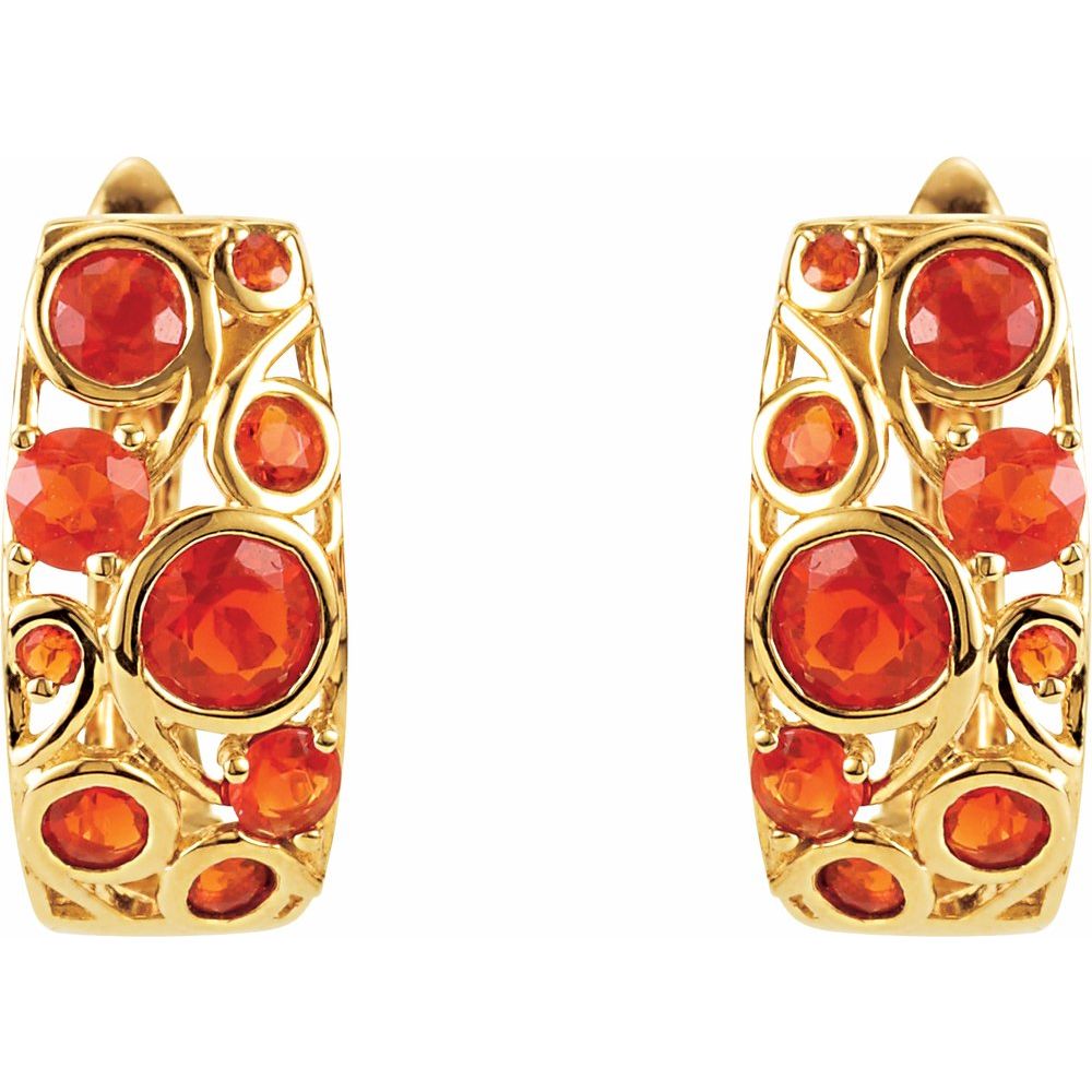 14k Yellow Gold Natural Mexican Fire Opal Hoop Earrings