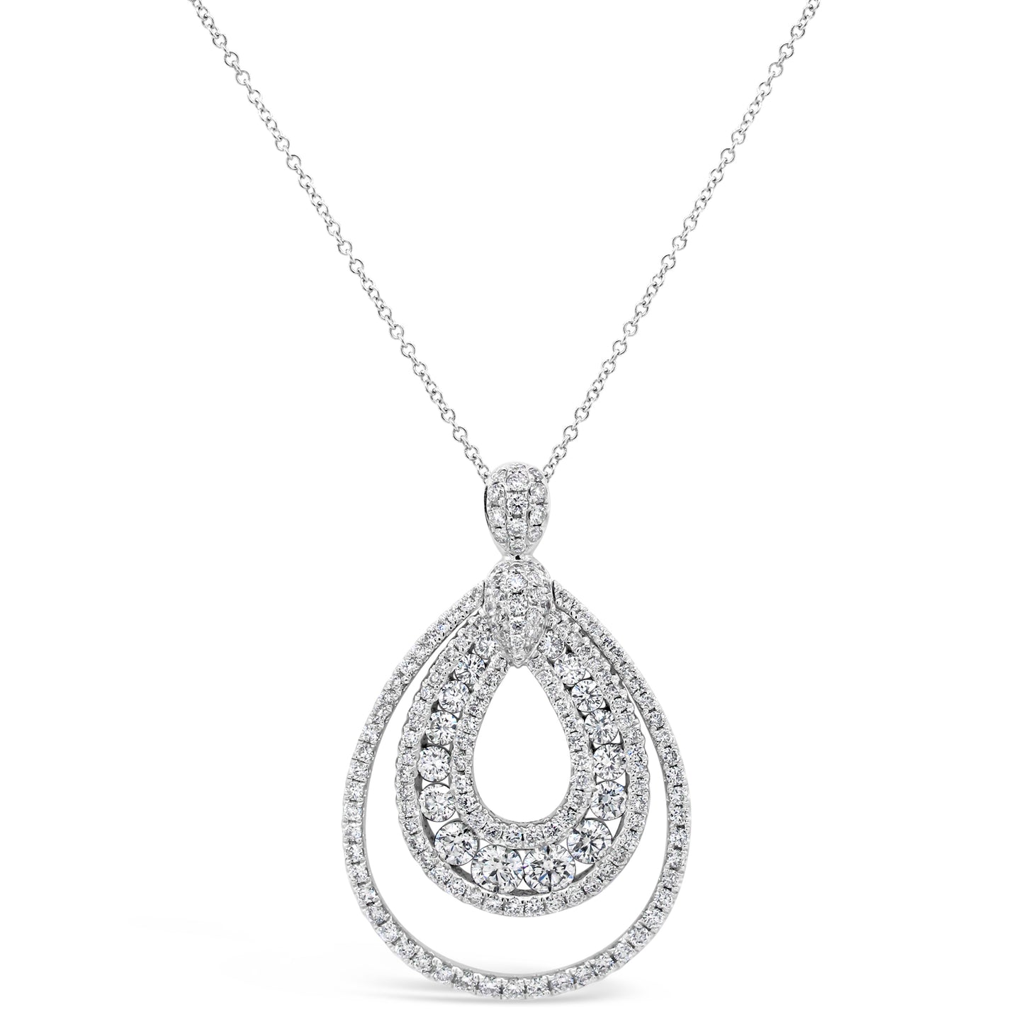 18k White Gold 1 7/8ct TDW White Diamond Concentric Pear Shape Pendant Necklace