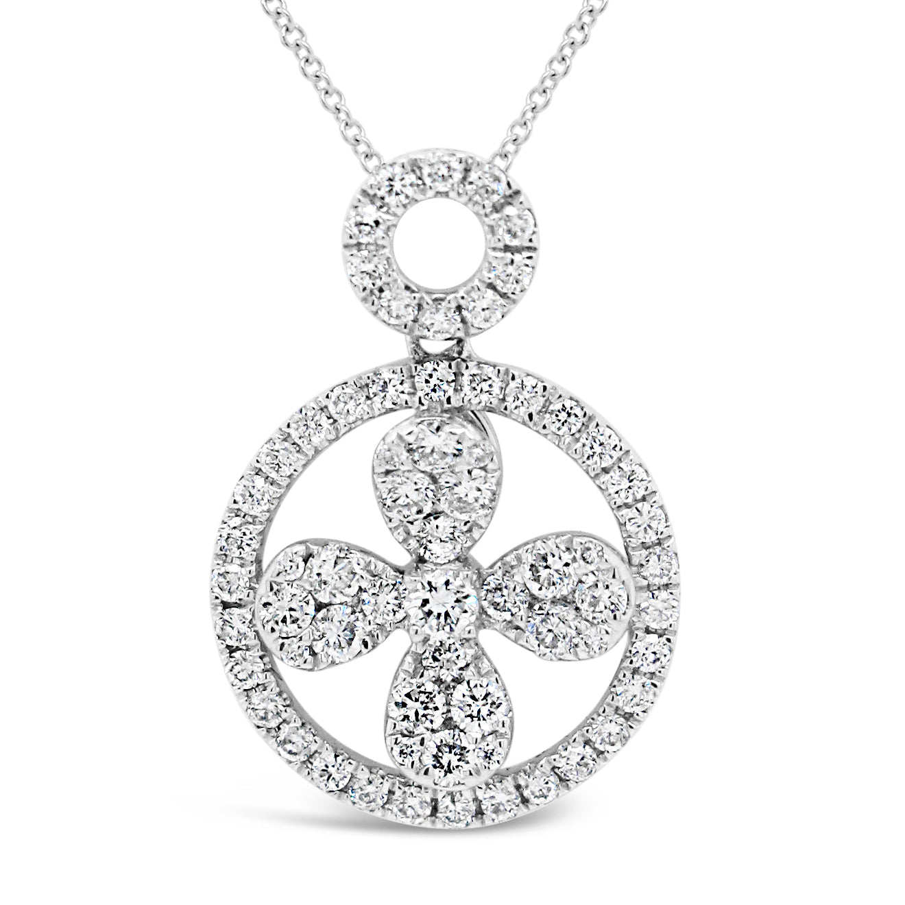 18k White Gold 5/8ct TDW White Diamond Round Floral Pendant Necklace