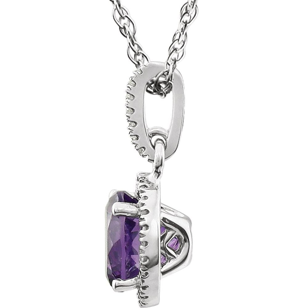 14k White Gold Natural Amethyst & 1/10 CTW Natural Diamond 18" Necklace