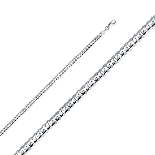 14k White Gold 4mm Regular Concave Cuban Unisex Chain Necklace