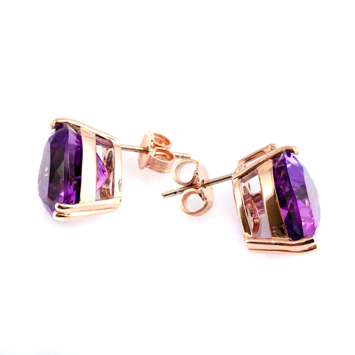 14K Rose Gold 7.85ct TGW Purple Amethyst and Diamonds One of a Kind Earrings