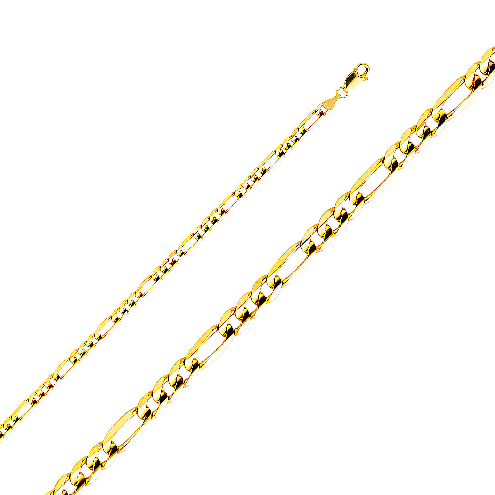 14k Yellow Gold 3.9mm Light Figaro Unisex Chain Bracelet (7.5")