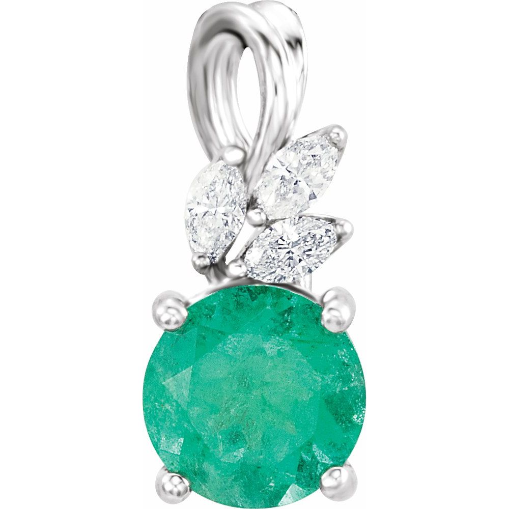 14k White Gold Natural Emerald & 1/10 CTW Natural Diamond Pendant