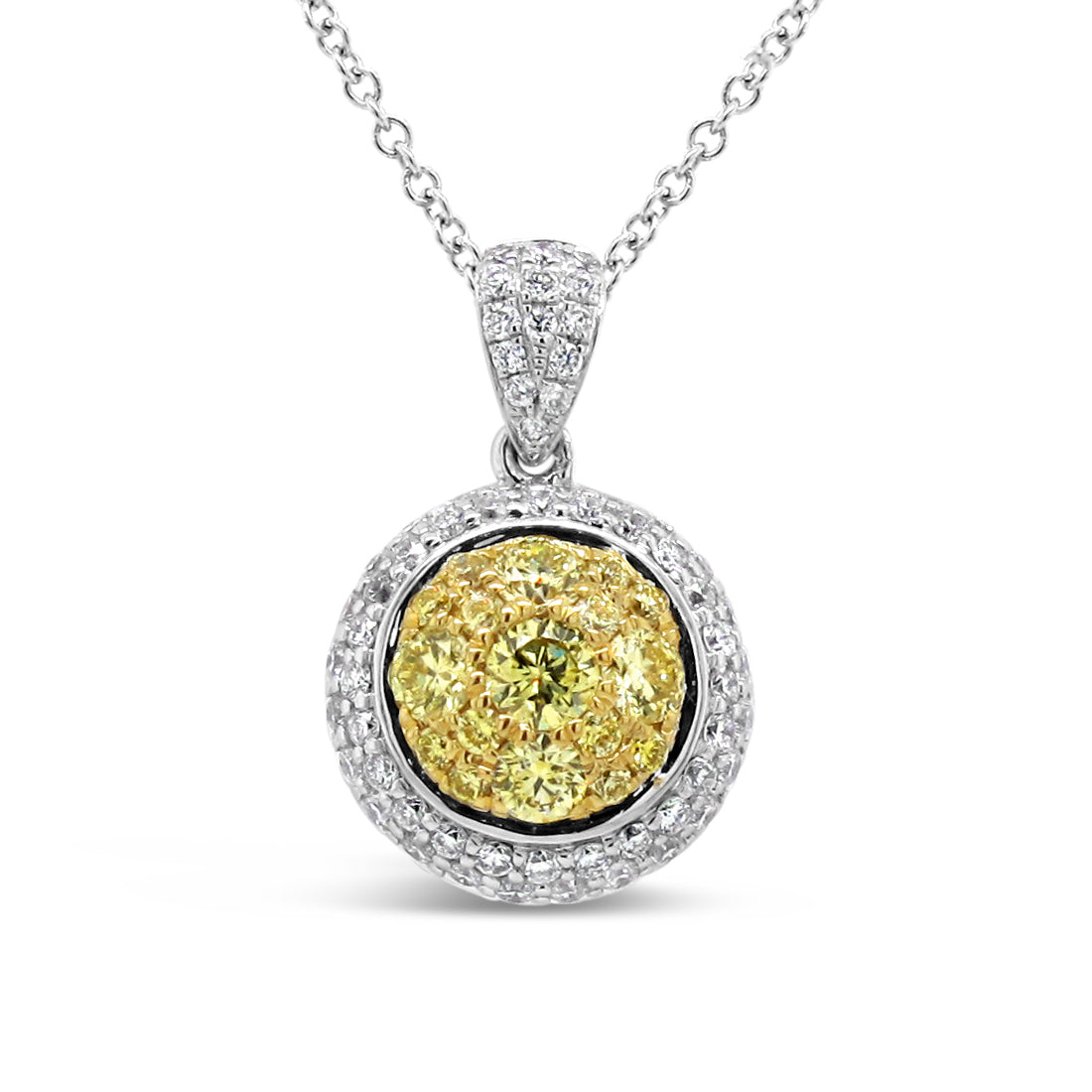 18k Two-tone Gold 1/2ct TDW White and Fancy Yellow Round Pendant Necklace