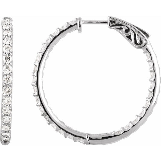 14k White Gold 29.5 mm 2 CTW Natural Diamond Inside-Outside Hinged Hoop Earrings