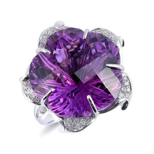 18K White Gold 23.94 ct TGW Amethyst One-of-a-Kind Ring