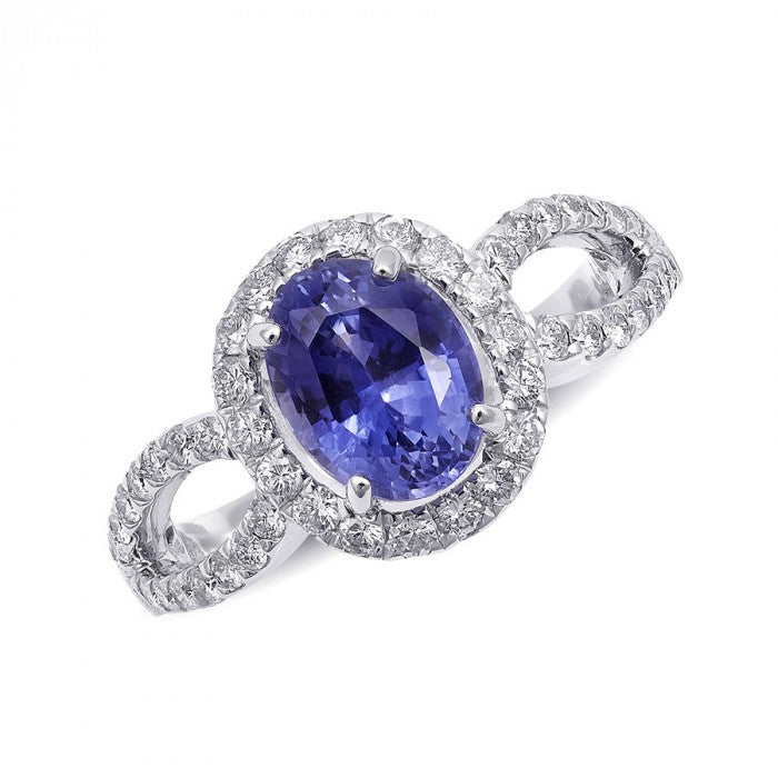 14k White Gold 2.97ct TGW Certified Blue Sapphire and White Diamond One-of-a-Kind Ring