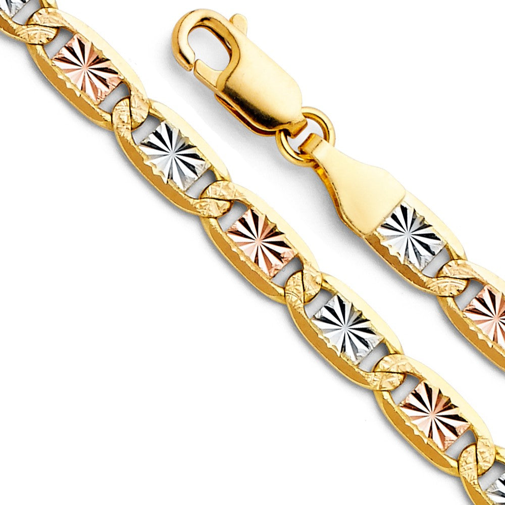 14k Tri-tone Gold 4.8mm Diamond-cut Star Valentino Chain