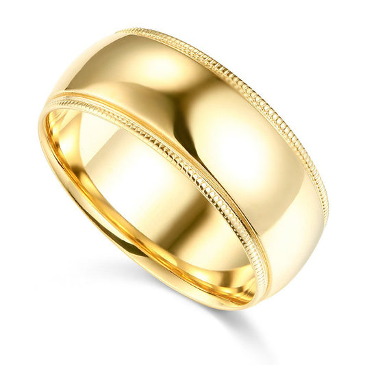 14k Yellow Gold 8mm Unisex Comfort-fit Polished Milgrain Wedding Band