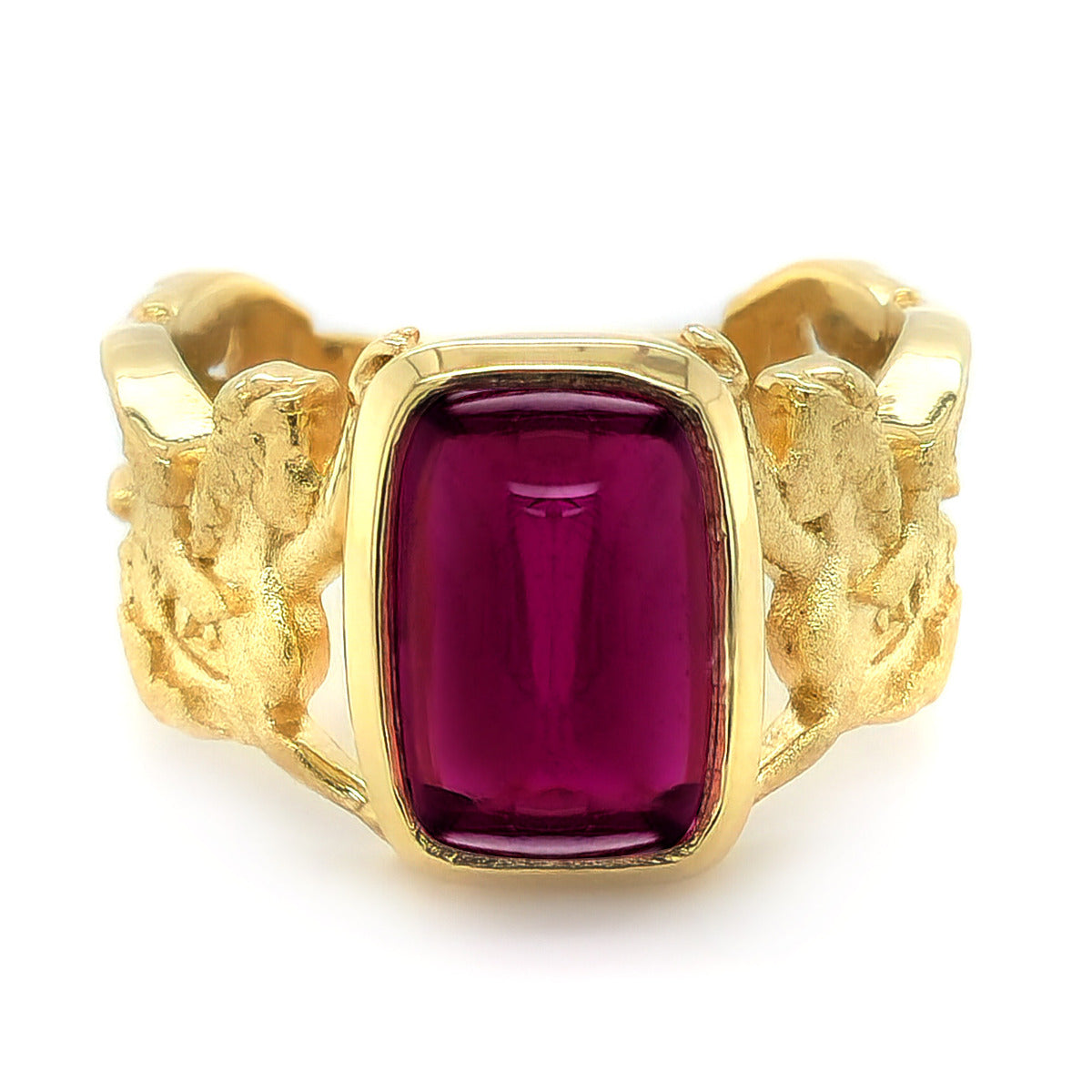 18K Yellow Gold 5.17ct TGW Purplish Red Rubellite One-of-a-Kind Ring