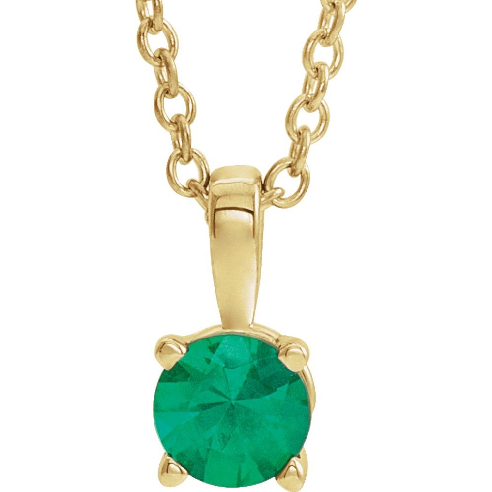 14k Yellow Gold 4 mm Natural Emerald 16-18" Necklace