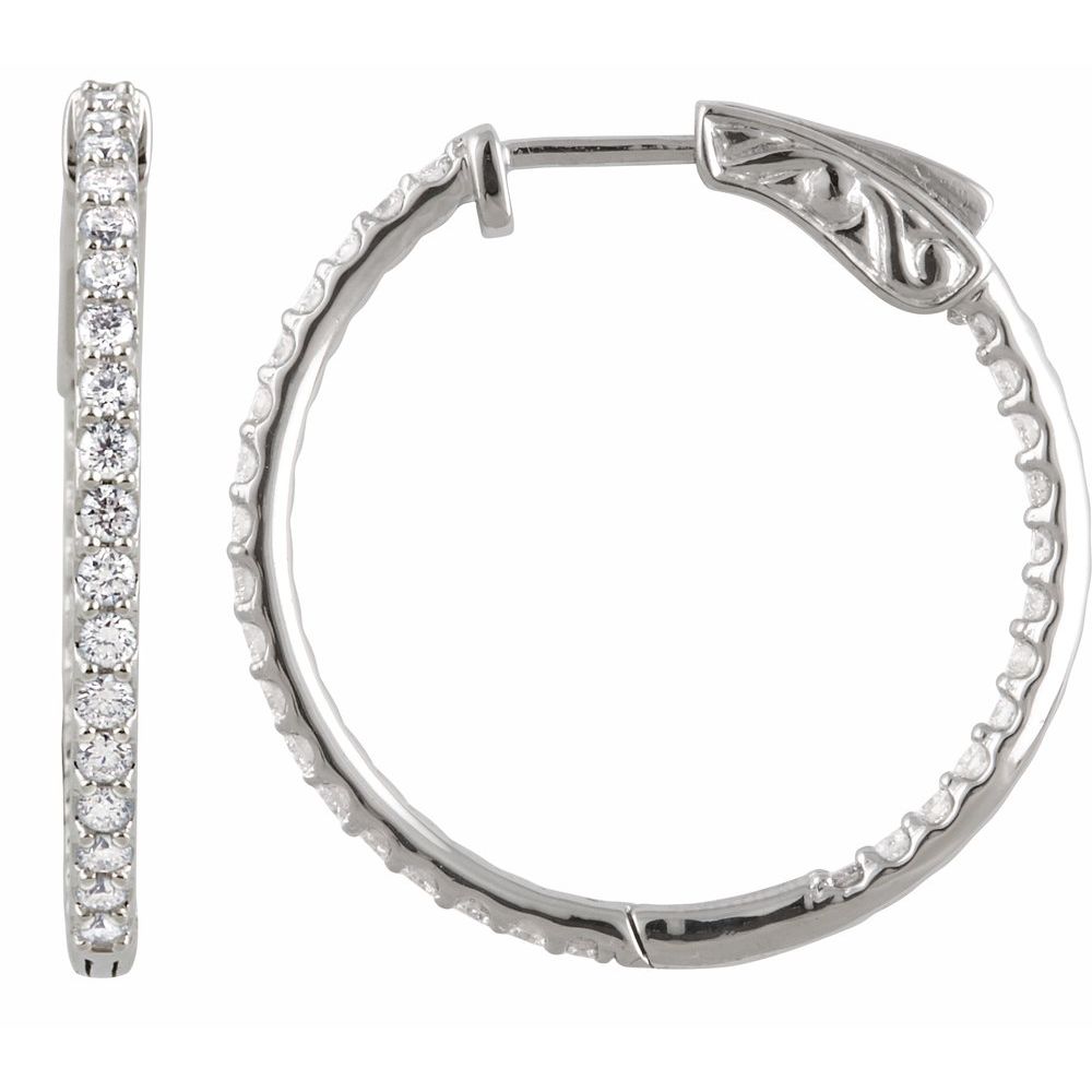 Platinum 26.5 mm 1 CTW Natural Diamond Inside-Outside Hinged Hoop Earrings