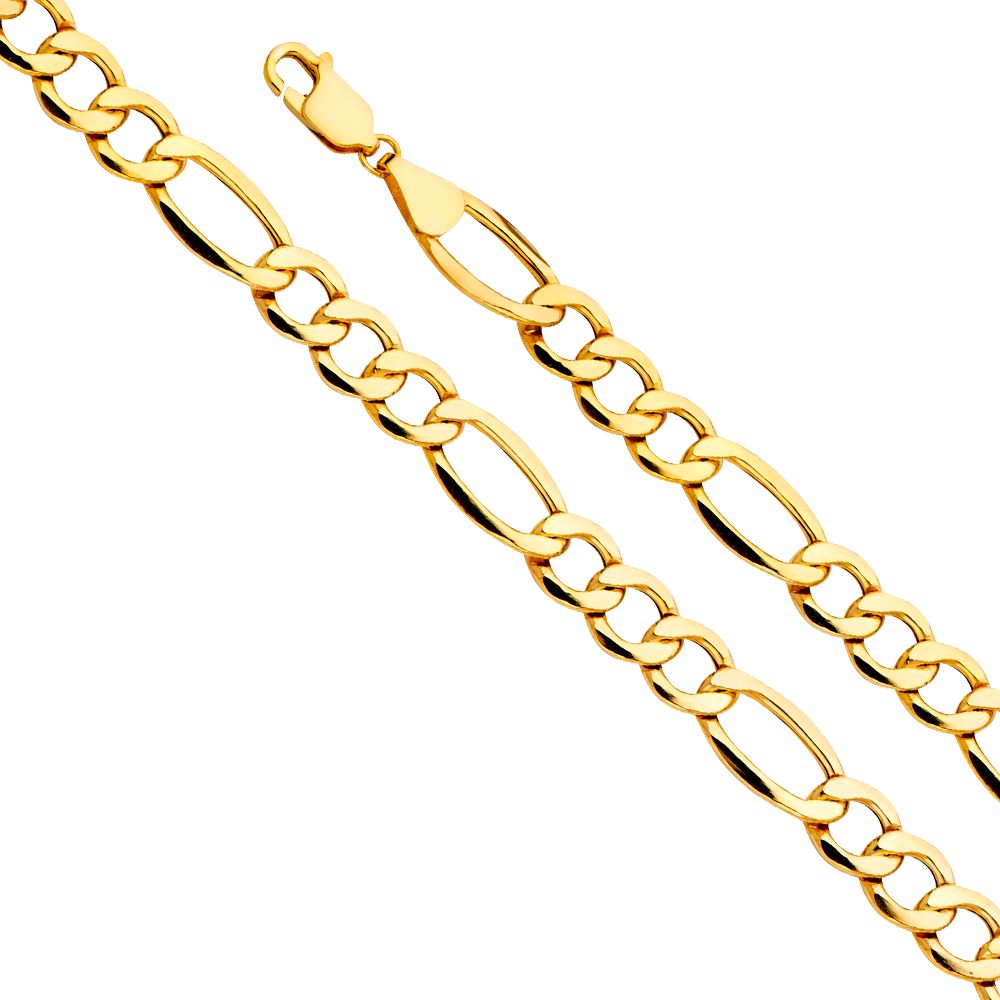 14k Yellow Gold 8.3mm Hollow Figaro 3+1 Bevel 8.5 inch Bracelet