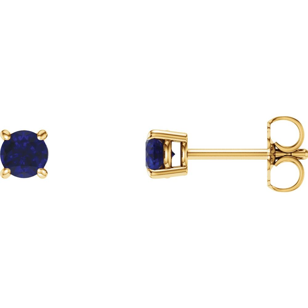 14k Yellow Gold 5 mm Lab-Grown Blue Sapphire Stud Earrings