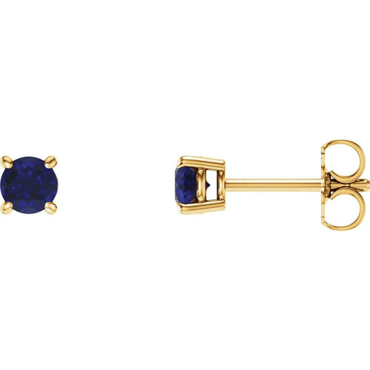 14k Yellow Gold 5 mm Lab-Grown Blue Sapphire Stud Earrings