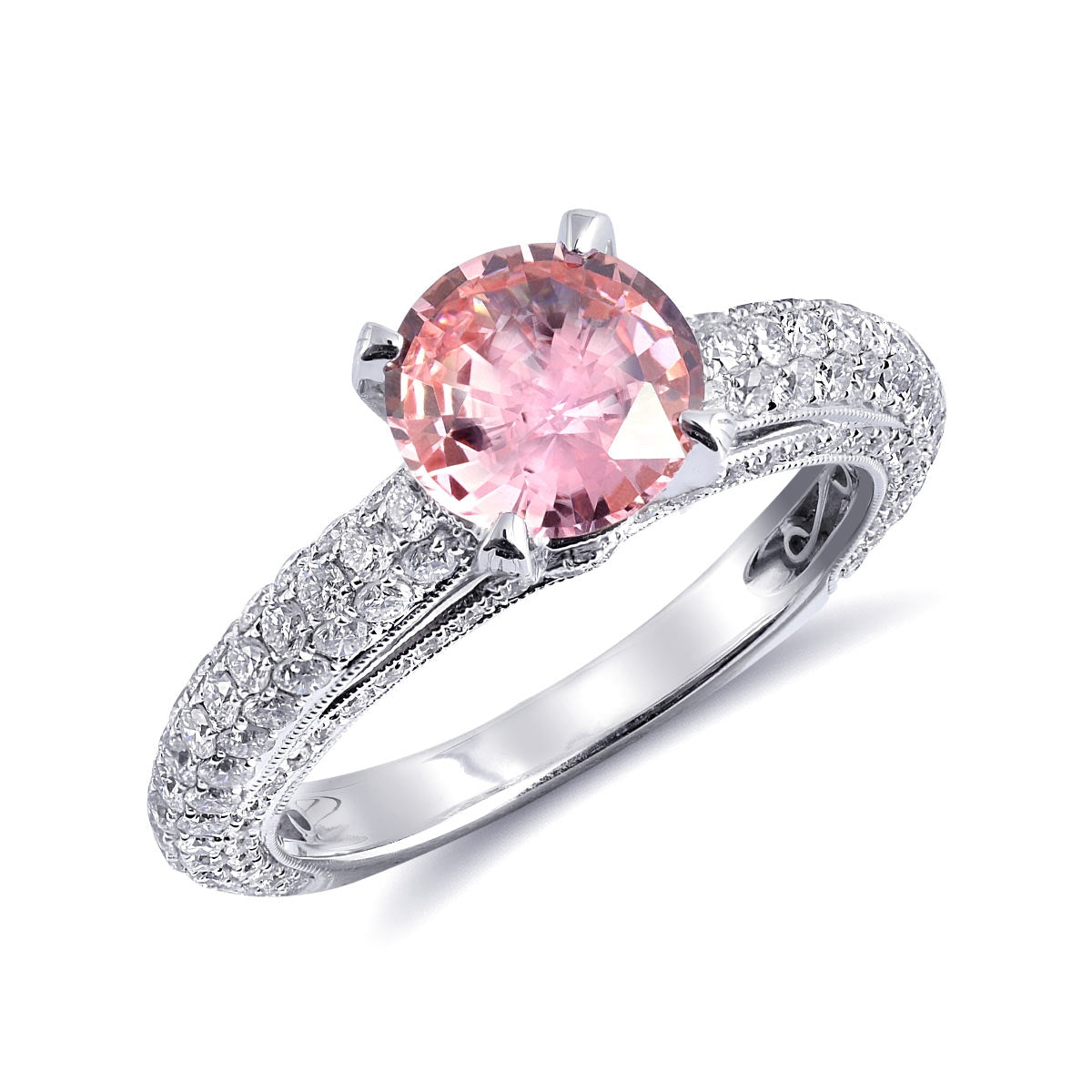 18K White Gold 2.69 ct TGW Padparadscha Sapphire One-of-a-Kind Ring